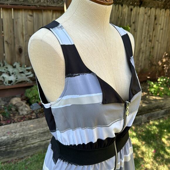 Guess Zip Front Top Black & Grey Elastic Waist Top Blouse Women’s Medium - Picture 2 of 10